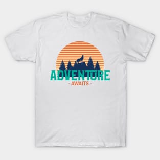 Adventure Awaits Retro Wolf Howling T-Shirt